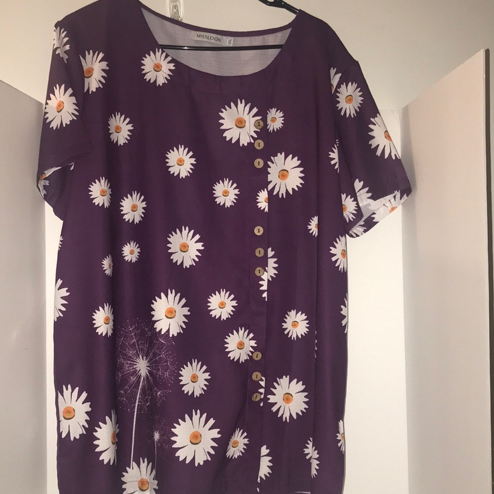 MISSLOOK cottage core short sleeve size 3xl daisy design purple cotton spring